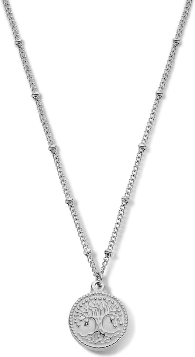 CO88 8CN-26218 Stalen Ketting - Hanger - Rondje - Levensboom - Gourmette met Bolletjes - 40 + 7 cm - Zilverkleurig