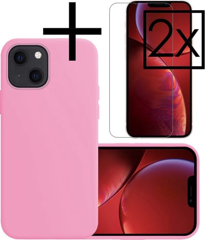 Hoesje - Met 2x Screenprotector - Geschikt voor Apple iPhone 14 - Sterk & Shockproof - Back Cover - Siliconen Case - Telefoon Hoes - Lichtroze