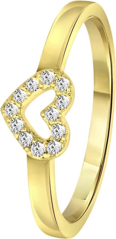 Lucardi Meisjes Kinder ring met plating - Hart - Zirkonia - Cadeau - Echt Zilver - Goudkleurig