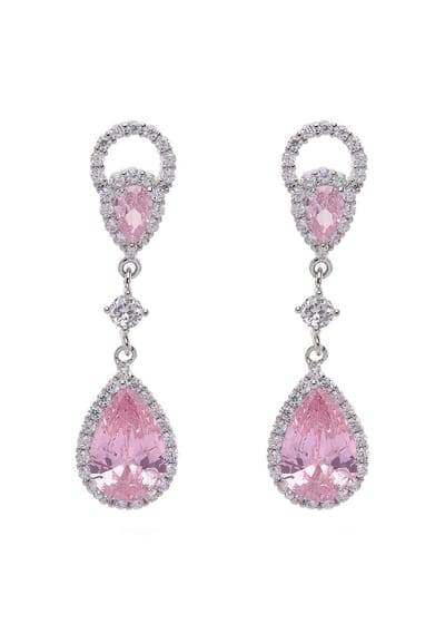 AVANT-GARDE PARIS Timeless Oorbellen - Roze en Kristal - 1 stuk - Rhodium Plated met Teardrop Vorm