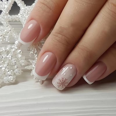 Set van 24 Franse Nagellakken met Sneeuwvlokken - Korte Zelfklevende Nepnagels met Plakstrips en Vijl voor een Perfecte Manicure