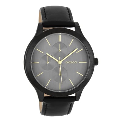 OOZOO Timepieces - Zwarte horloge met zwarte leren band - C8374