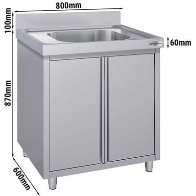 GGM Gastro Spülschrank ECO - 800x600mm - mit 1 Becken Zilver