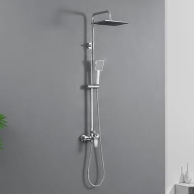 Auralum MAX Chroom Doucheset - 10 Inch Vierkante Regenkop - Hoofddouche en Handdouche - Verstelbare Stang (1240 mm) - 1.5 m Doucheslang