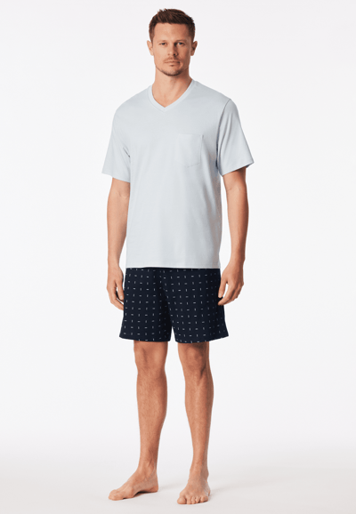 Korte pyjama met v-hals en borstzak, lichtblauw met patroon - Comfort Essentials 48
