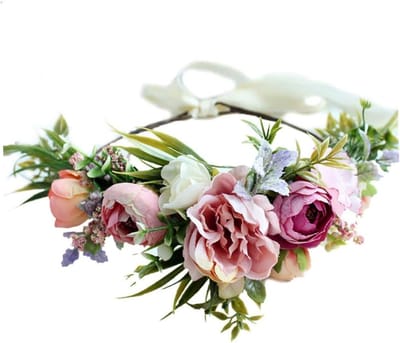 Bloemen Hoofdband - Bloemen Krans - Bruiloft Feest - Verstelbare Maat - 23x20cm