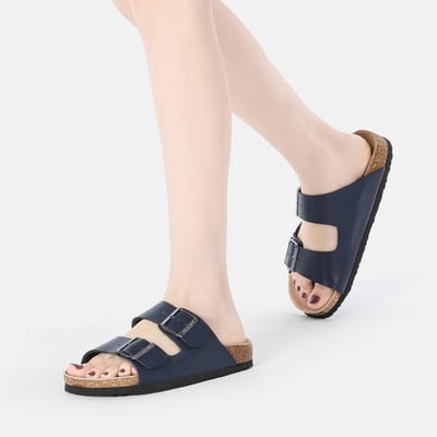 EVER AU Vrouwen Mallard Leren Tweeling Gesp Sandalen - Navy Leer