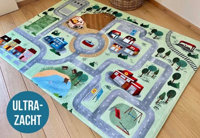 Mats & Joy® Village Auto Speelmat 110x170cm - Fluweelzacht - Anti-slip - Wasbaar - Groot Auto Speeltapijt voor Kinderen - Speelkleed Baby – Autokleed