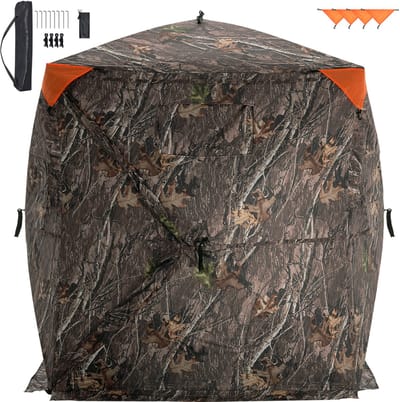 270° Transparant Jachthut, 1-2 Persoons Pop-Up Hertenhut met Draagtas, Draagbare Tent, Wegwerpnet voor De Jacht op Kalkoenen en Herten, Camouflagestof