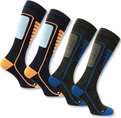 Norfolk Skisokken - 2 Paar - Merino Wol Schokabsorptie Skisokken Kinderen - Naadloos - Zacht, Warm en Droog - Smoked/Blauw - Maat 35-38 - Courchevel 2 Pack