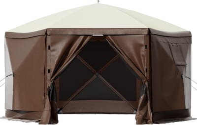 Paviljoentent, 3 X 3 M, 6-Zijdige Pop-Up Camping Shelter Met Gaasramen, Draagbare Draagtas En Haringen, Grote Schaduwtent Voor Buiten Kamperen, Gazon, Achtertuin