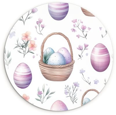 WallCircle® Wandcirkel 120x120 cm - Muurcirkel Bloemen - Paaseieren - Patroon - Muurdecoratie woonkamer - Wanddecoratie slaapkamer - Kamer decoratie accessoires - Ronde schilderijen XXL