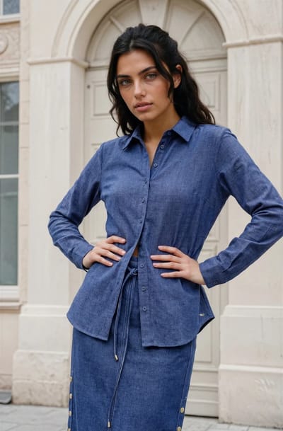 MI PIACE - Bonded Travel Blouse 60840 Dark Blue Denim - Maat : S