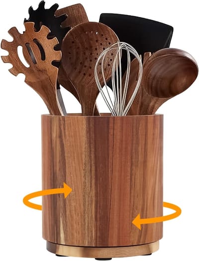 Rotatable Keuken Gereedschap Houder, 360° Draaiende Bestek Organizer voor Aanrecht, Ruimtebesparende Caddy voor Keukenaccessoires, 15x16.7cm (Rond)