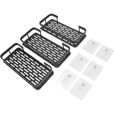 Étagère de Rangement de Douche 3 Étages Rectangle Sans Perçage Aluminium Panier Étagère de Douche pour Maison Salle de Bain