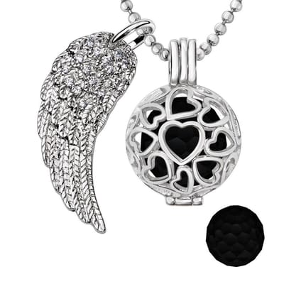 Engelenroeper 18mm Bolhouder met Ketting 90cm en Bolletje - Dames - Zilverkleurig Hartjes - EBS18175