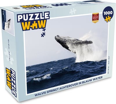 Puzzel Walvis springt achterover in blauw water - Legpuzzel - Puzzel 1000 stukjes volwassenen