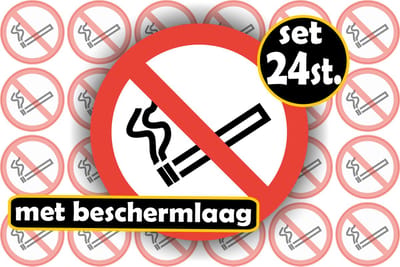 Jerma - Verboden te roken - Stickers - Set 24 - Ø 4.5 cm - Zelfklevend - Weerbestendig - Vinyl