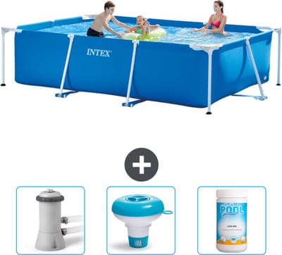Intex Rechthoekig Frame Zwembad - 300 x 200 x 75 cm - Blauw - Inclusief Zwembadfilterpomp - Chloordrijver - Chloor