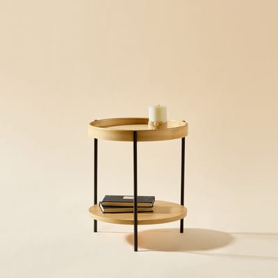 DESMIU Salontafel - Rond Tafelontwerp Met Twee Niveaus - Voor Woonkamer En Lounge - Massief Hout En MDF - Naturel - 69x38 Cm
