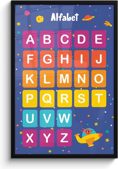Poster in lijst - Fotolijst 60x90 cm - Posters - Alfabet - Educatief - Letters leren voor kinderen - Ruimte - Posterlijst zwart - Kamer decoratie - Wanddecoratie kinderkamer - Muurdecoratie babykamer