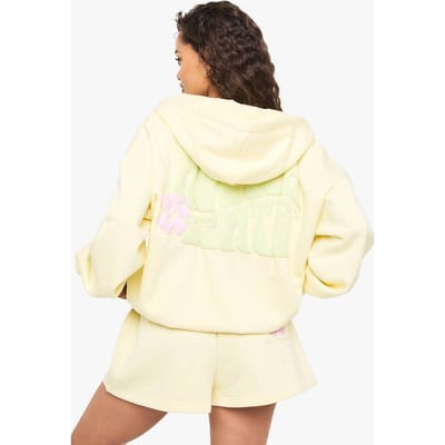 boohoo Dames Korte trainingspak met bloemenpuffprint en ritssluiting | Citroen | Maat: Medium