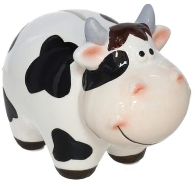 Gerimport Spaarpot Koe - dieren thema - 10 x 15 x 12 cm - wit/zwart - keramiek - kinderen