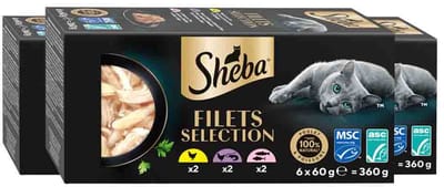 Sheba Kattenvoer Nat Filets Kip & Zalm in Saus Multipack - 3 x 6x60 gr - Voordeelverpakking