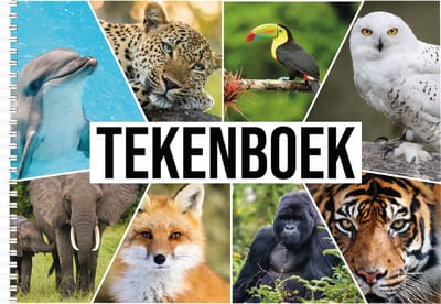 Bellatio Decorations schetsboek- tekenboek - kleurboek - A4 - Dieren print - 50 vellen blanco papier - 80 grams