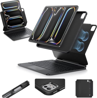 iPad Pro 13-Inch (M4, 2024) Toetsenbordhoes met Verstelbare Magnetische Stand, Beschermende Hoes en 360 Graden Flexibiliteit voor Optimaal Gebruik