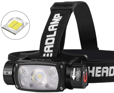 NAXSIR Hoofdlamp - LED Oplaadbare Hoofdlamp - 5 LED's - 800lm - 4 Lichtstanden - 180° Instelbaar