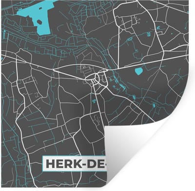 Muurstickers - Sticker Folie - Kaart – Plattegrond – Stadskaart – Herk de Stad – België - Grijs - 100x100 cm - Plakfolie - Muurstickers Kinderkamer - Zelfklevend Behang XXL - Zelfklevend behangpapier - Stickerfolie