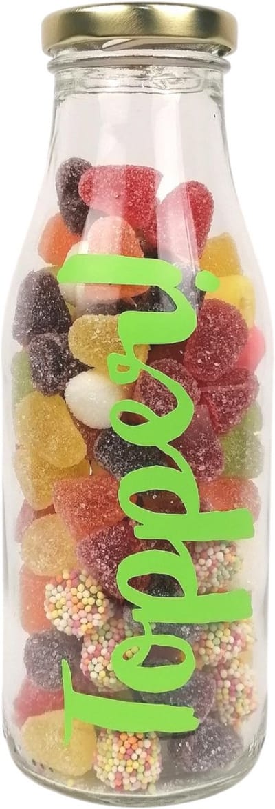Geslaagd- bedankt cadeautje - cadeaufles "Topper" gevuld met tum tum, geslaagd cadeautje - snoepcadeautje - bedankje