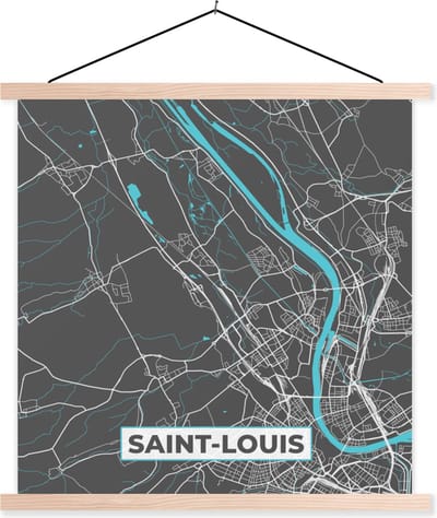Posterhanger incl. Poster 40x40 cm - Schoolplaat - Saint-Louis - Plattegrond - Stadskaart - Frankrijk - Kaart - Textielposter - Blanke latten - Stadskaart