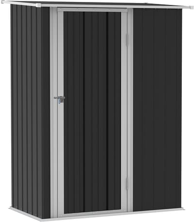 Merax Metalen Tuinhuis - Gereedschapsschuur voor Buiten - Met Schuin Dak en Grote Deur met Grendel - 142x84x189 cm - Donkergrijs