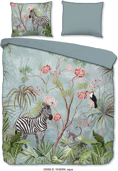 Descanso dekbedovertrek jungle print - Lits jumeaux 240x200/220 cm - Aqua - 100% Katoen satijn