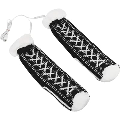Chaussettes chauffantes USB pour hommes femmes Polaire Antidérapantes Chaussettes chauffantes électriques Réchauffe-pieds pour l'hiver Intérieur Maison Ski Camping black