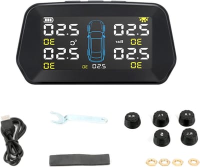 Bandenspanningsmonitor Systeem - TPMS Monitor Bandenspanning Controle - Veilig Rijden - Draadloos Zonne-energie - 5 Sensoren - Zwart
