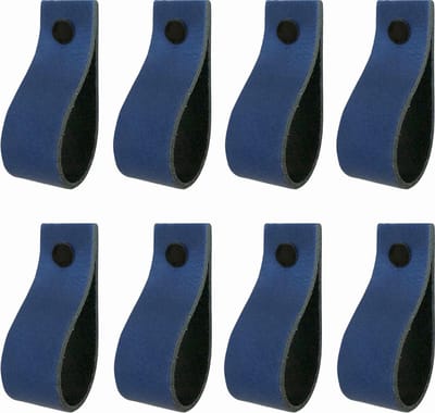 8x Leren handgrepen 'de lus' maat S - BLAUW  (15,8 x 2,5 cm) - incl. 3 kleuren schroefjes (handgreepjes - leren grepen - greepjes - leren lusjes)