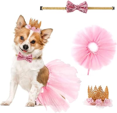 Drie Delen Honden Trouwe Dracht voor Feestjes - Schattige Tutu Jurk met Kroon en Kraag voor Honden, Perfect voor Verjaardagen en Bruiloften