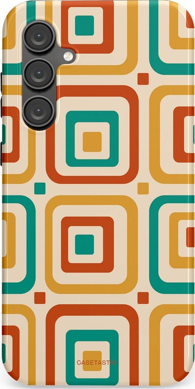 Casetastic hoesje geschikt voor Samsung Galaxy S23 FE - Dubbellaagse bescherming - Retro Vierkant verlangen - Fashion Case - Crème Terracotta Goud Turquoise