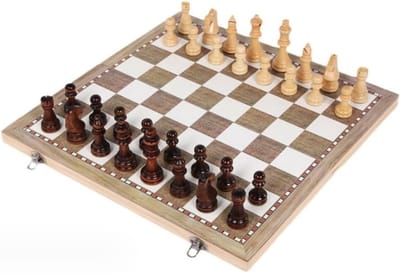 Houten Schaakset - Opvouwbaar Bord - Intelligent Spel - Interne Opbergruimte - 29x29cm - Houtkleur