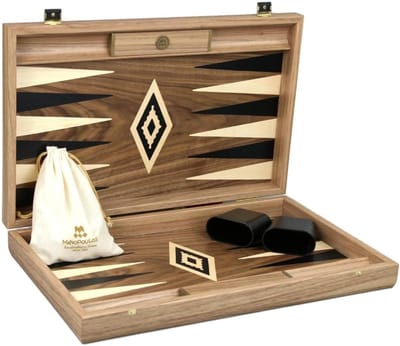 Backgammon Set - Tafelspel - Strategisch Spel - Handgemaakt Inlegwerk - 23 Inch - Walnoot