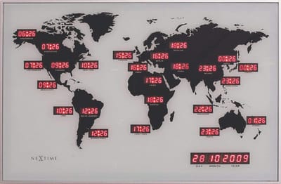 NeXtime World Time Digit – Wandklok – 55 × 36 cm – Aluminium – Rood