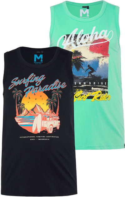 Men Plus - Heren - Tanktops set van 2 print ronde hals tot 8XL - Blauwgroen - Maat 3XL