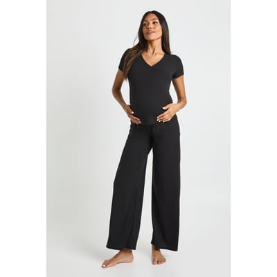 boohoo Dames Zwangerschaps zachte rib wrap top & broek loungewear set | Zwart | Maat: 36