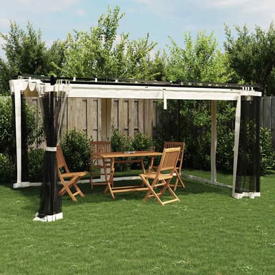 vidaXL - Prieel - met - zijwanden - van - gaas - 4x3 - m - staal - crèmekleurig