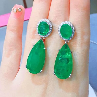 Kleur Bedels Grote Hangende Oorbellen voor Vrouwen Vintage Paraiba Toermalijn Smaragd Edelsteen Bruiloft Oorbellen Fijne Sieraden Cadeau white
