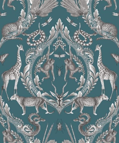 Bazaar - Dieren - Behang - Muurdecoratie - Wallpaper - Klassiek - Vliesbehang - Blauw/Groen - 0,53 x 10 M.