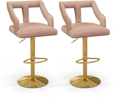 COSTWAY Set van 2 barkrukken, draaibare barstoelen, 63-85 cm, in hoogte verstelbaar, keukenkruk van fluweel met voetensteun en rugleuning, barkruk voor eetkamer, bar, restaurant